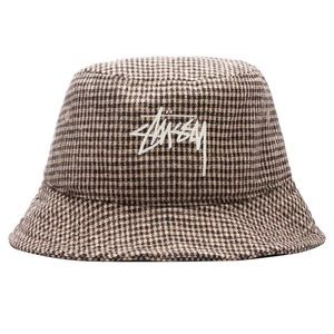 STUSSY
WOOL CHECK BIG STOCK BUCKET HAT - BROWN